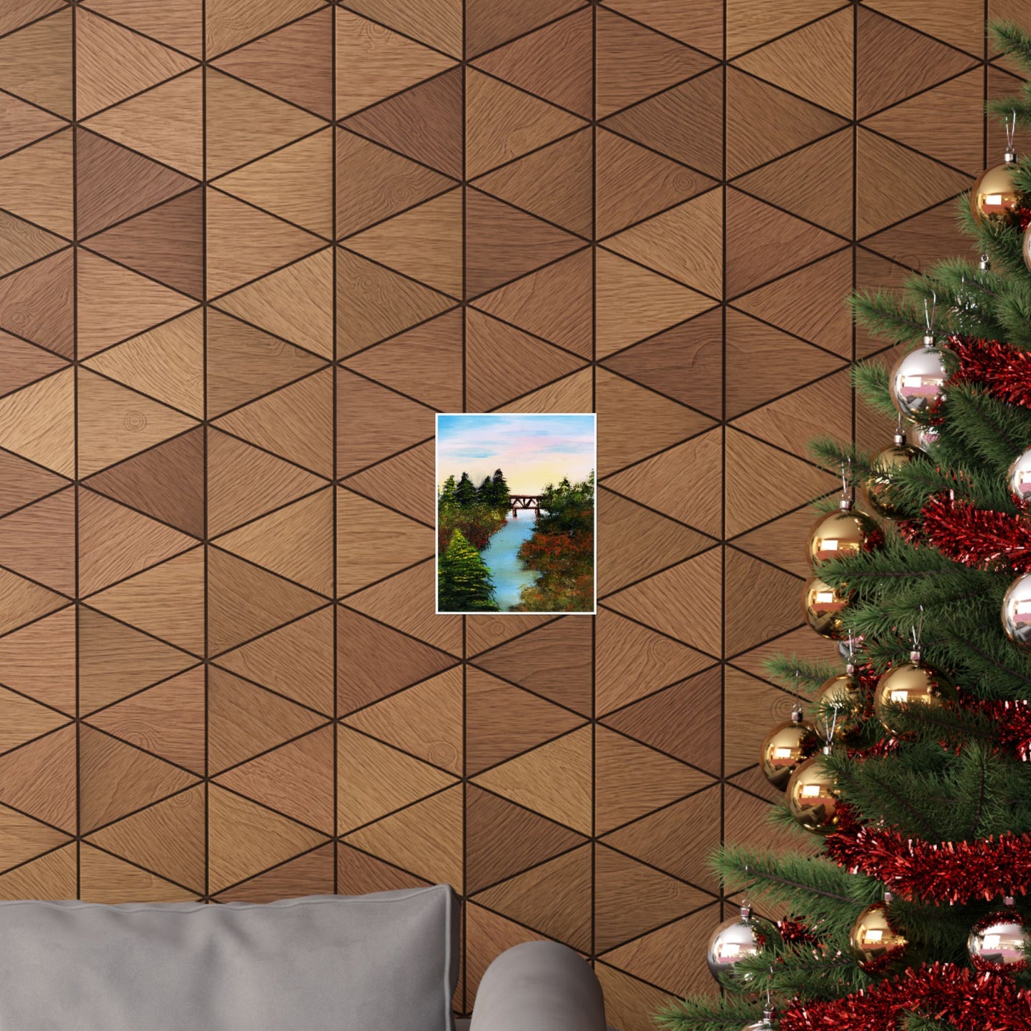 River Bridge Landscape Poster — Matte Vertical Wall Art