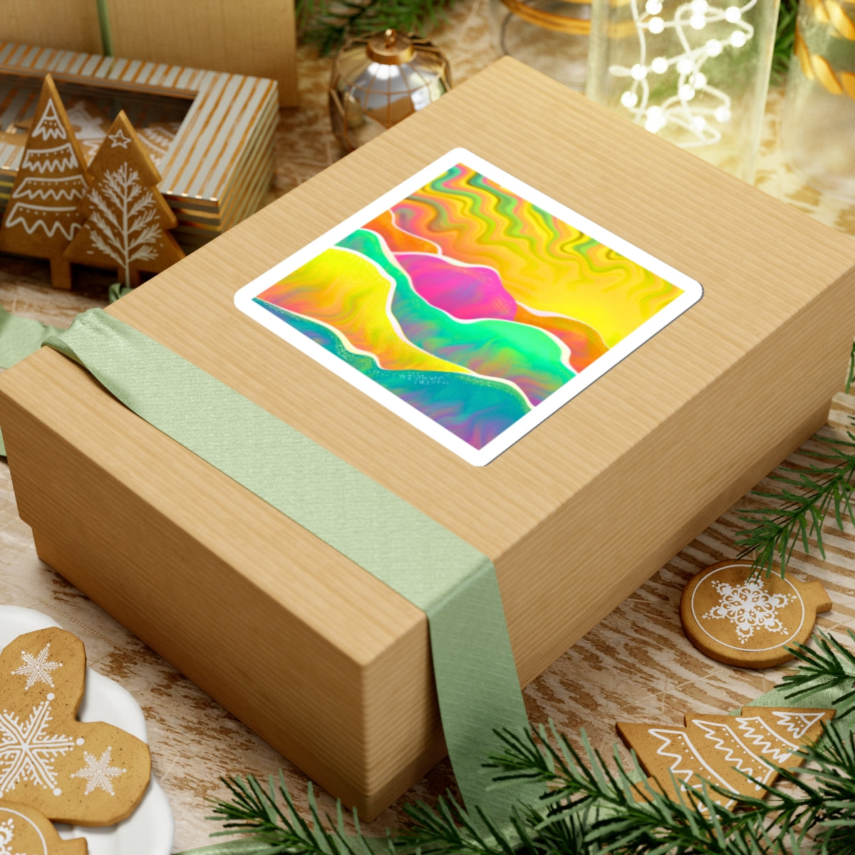 Psychedelic Rainbow Landscape Kiss-Cut Sticker