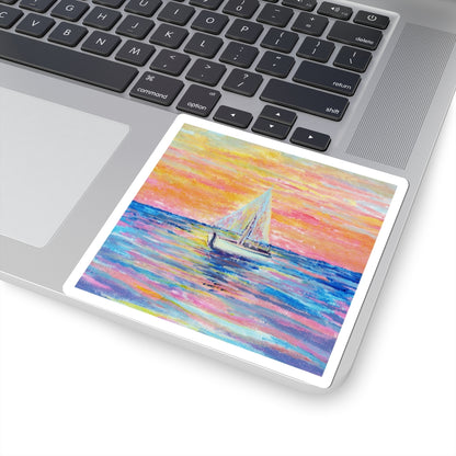 Sailboat Sunset Sticker — Colorful Seascape Kiss-Cut Decal