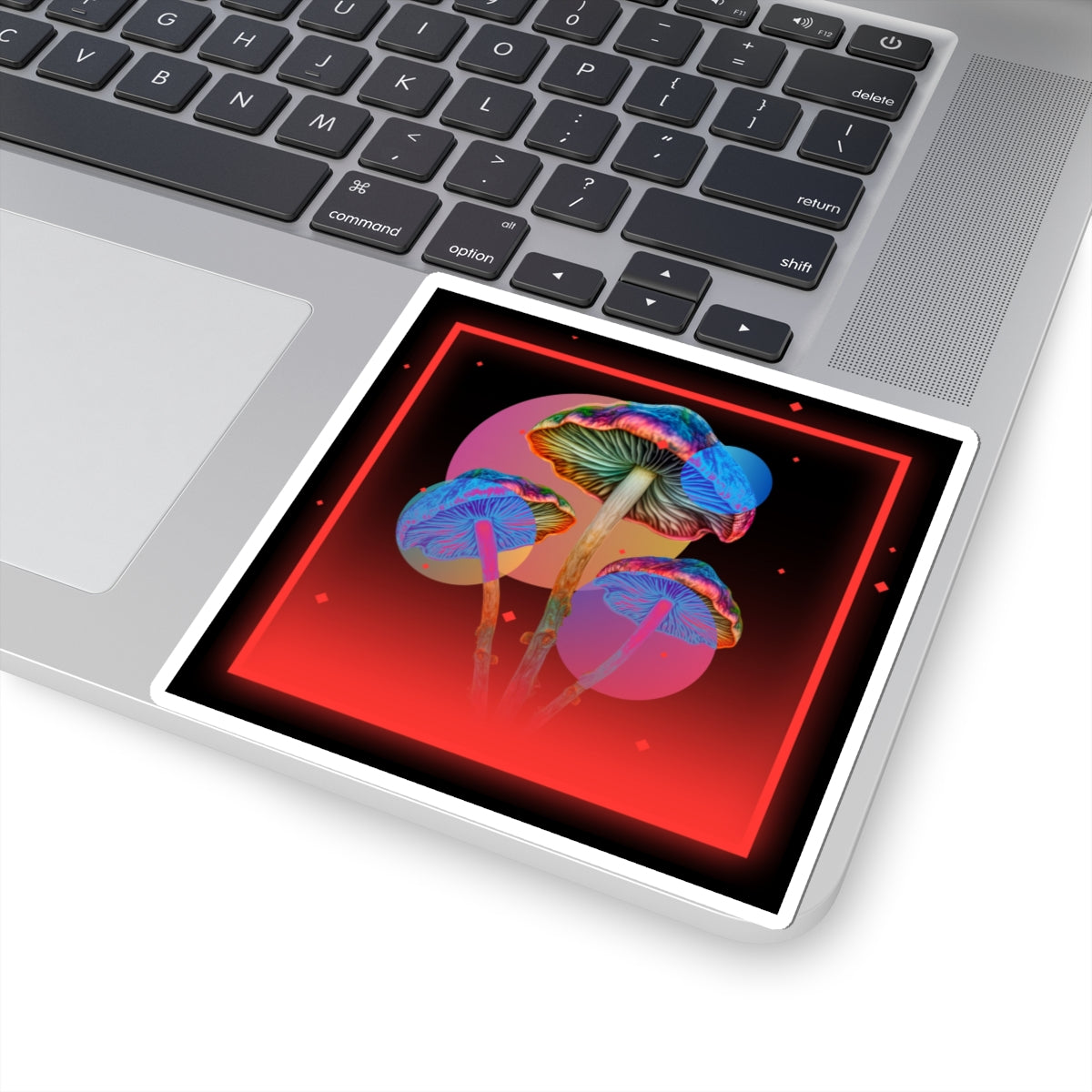 Psychedelic Rainbow Mushroom Sticker — Neon Retro Kiss-Cut Decal