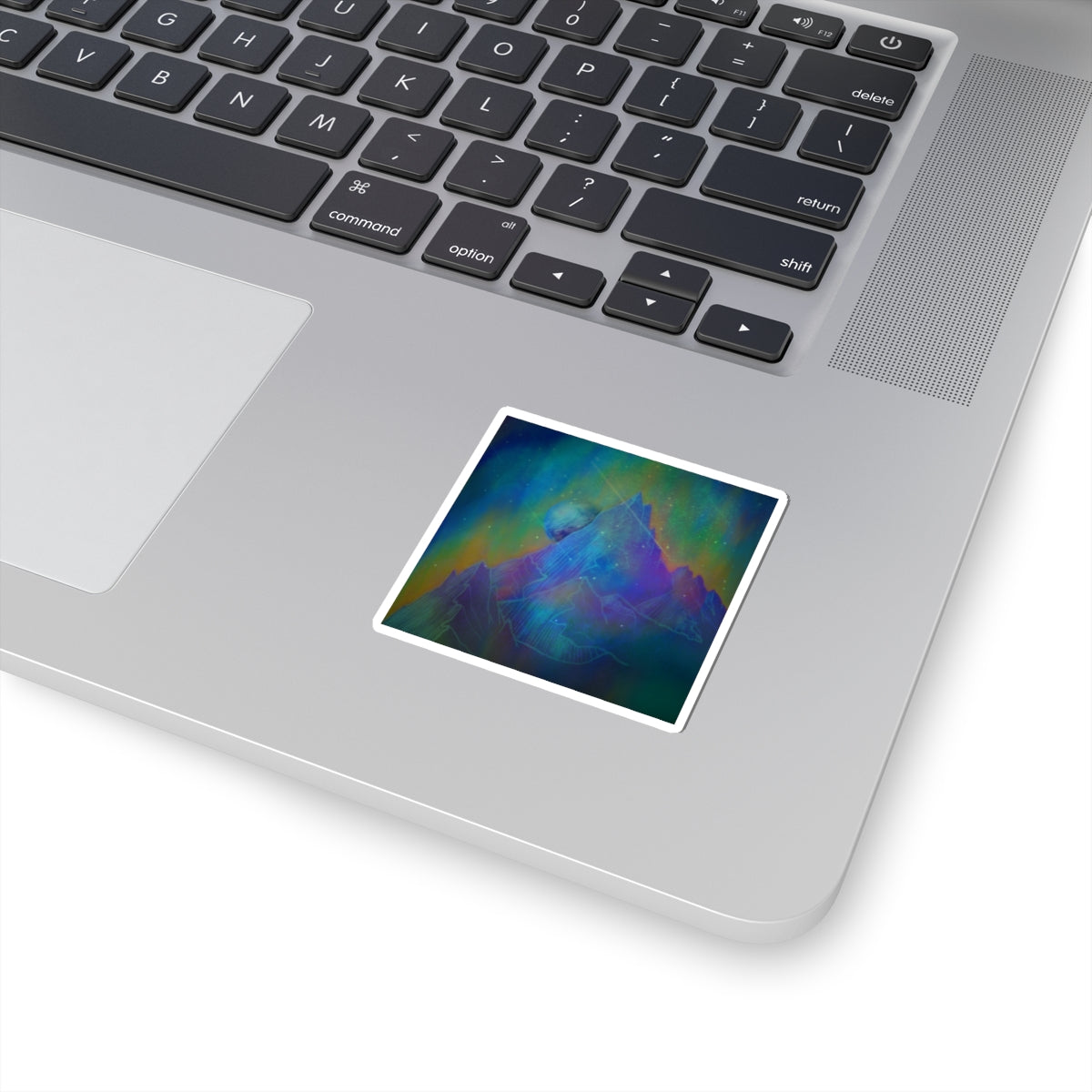 Aurora Mountain Kiss-Cut Sticker — Colorful Cosmic Peak Laptop Decal
