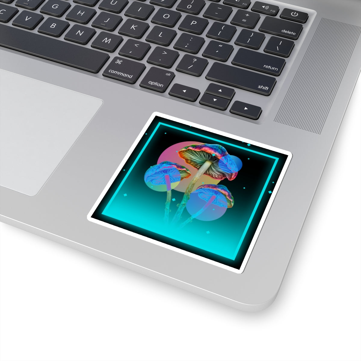 Neon Psychedelic Mushroom Sticker — Retro Vaporwave Kiss-Cut Decal