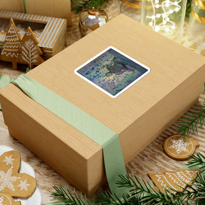 Contemplative Figure Watercolor Sticker — Abstract Galaxy Splash Kiss-Cut Sticker