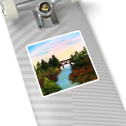 Autumn Landscape Sticker – Bob Ross‑Inspired Fall Art Vinyl Decal