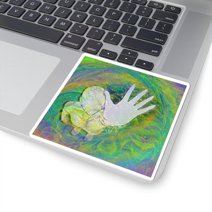 Psychedelic Outstretched Hand Sticker — Trippy Green Swirl