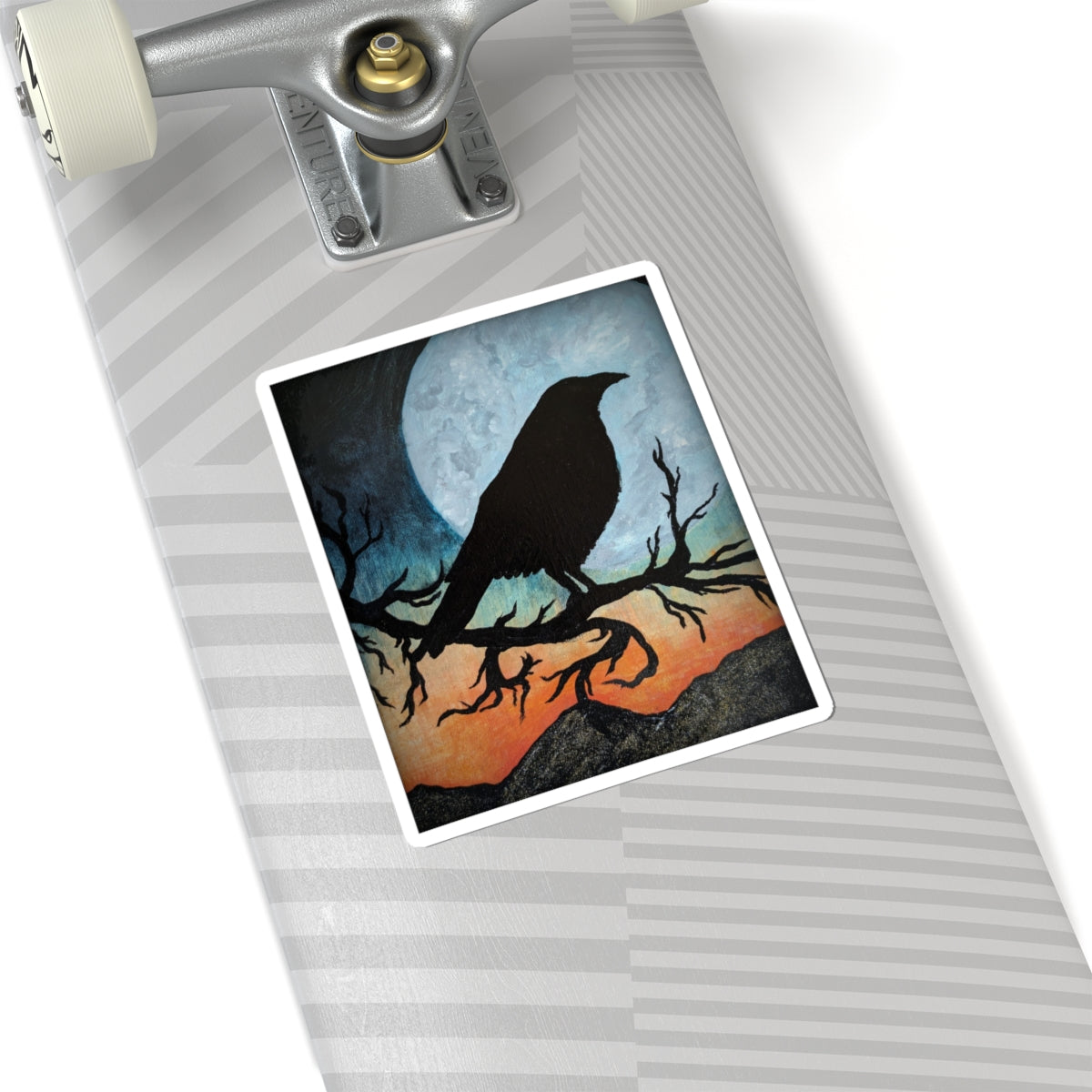 Raven Silhouette Sticker — Moonlit Crow on Branch Kiss-Cut Decal