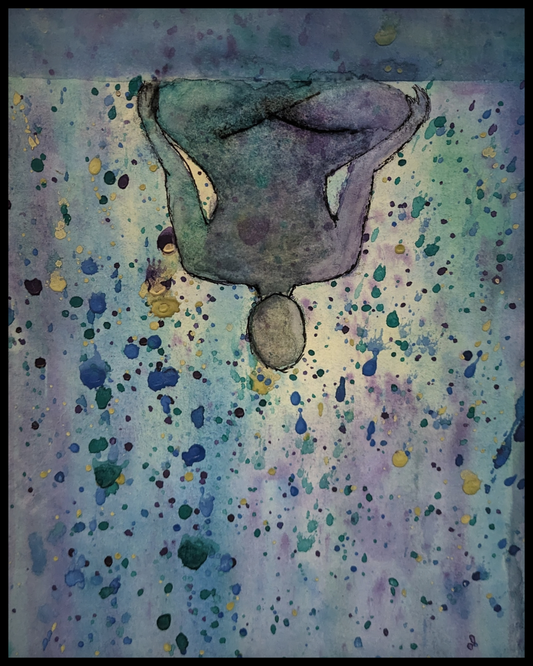 Abstract Meditative Figure Matte Poster — Tranquil Watercolor Splatter Art