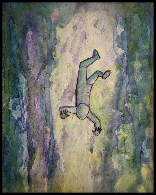Surreal Watercolor Falling Figure Matte Poster — Abstract Moody Wall Art