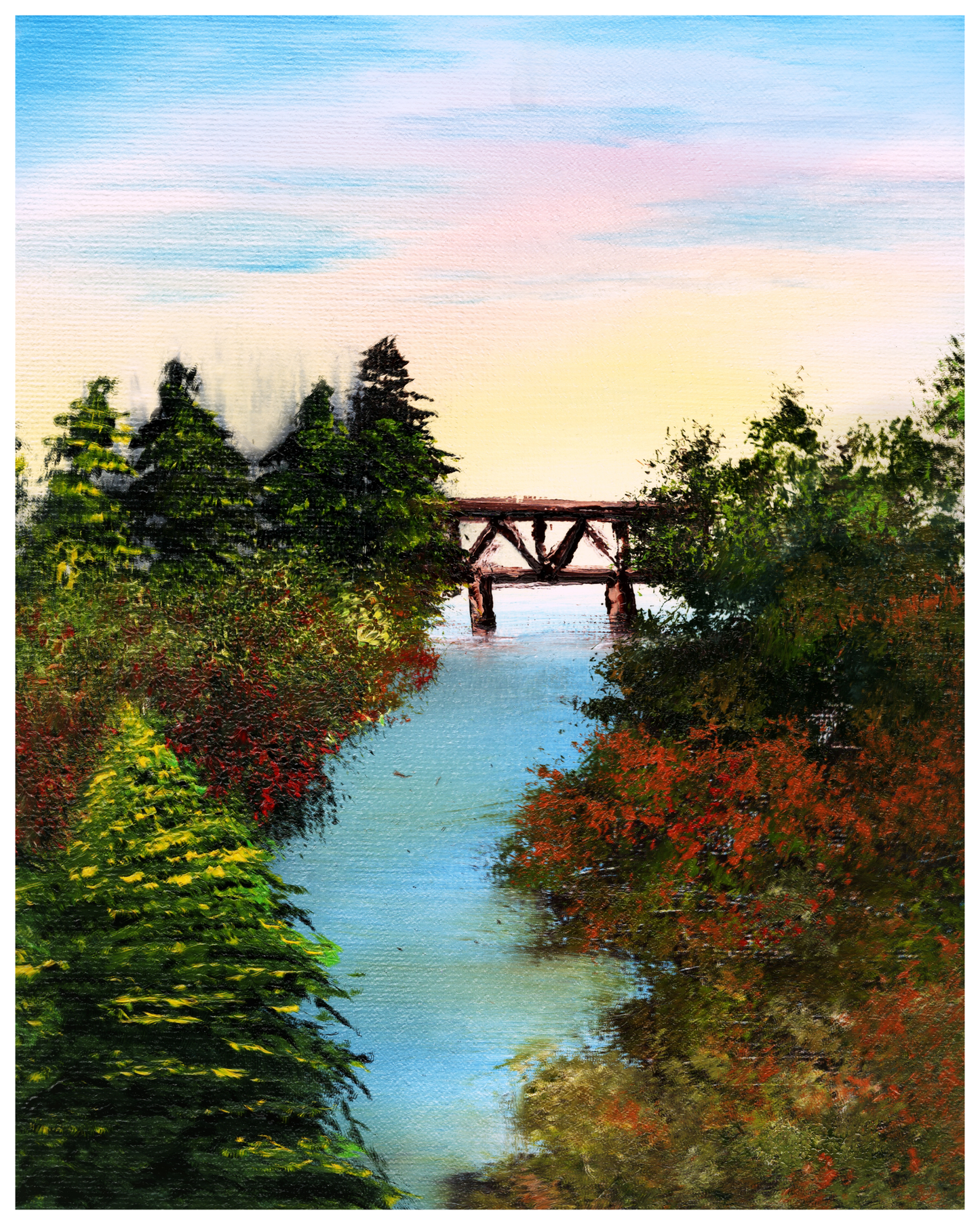 River Bridge Landscape Poster — Matte Vertical Wall Art