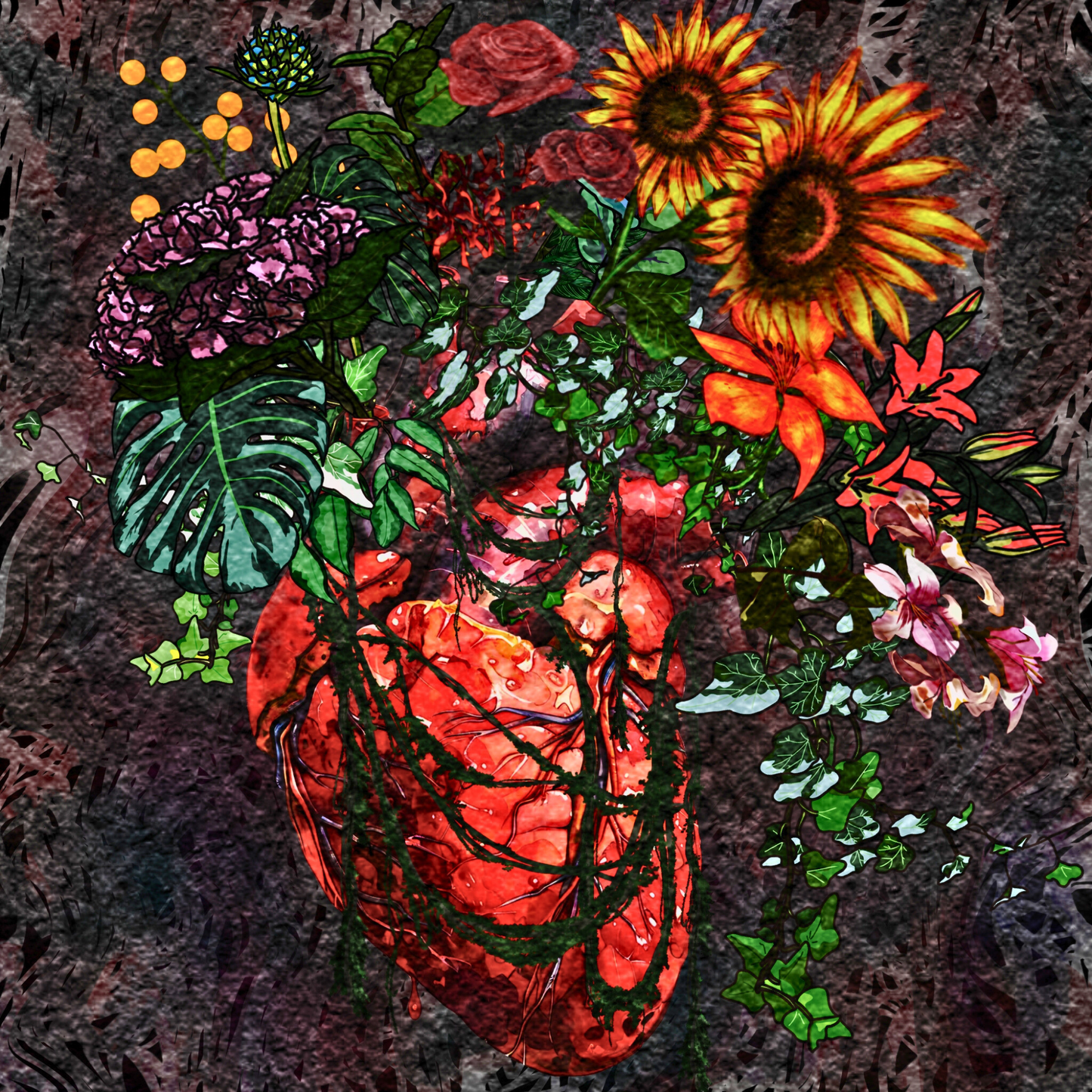 Anatomical Heart Floral Sticker — Vintage Botanical Medical Art Kiss-Cut