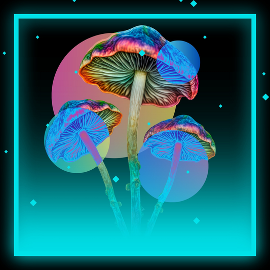 Neon Psychedelic Mushroom Sticker — Retro Vaporwave Kiss-Cut Decal