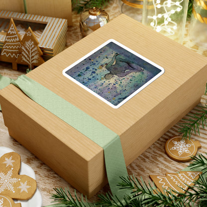 Contemplative Figure Watercolor Sticker — Abstract Galaxy Splash Kiss-Cut Sticker