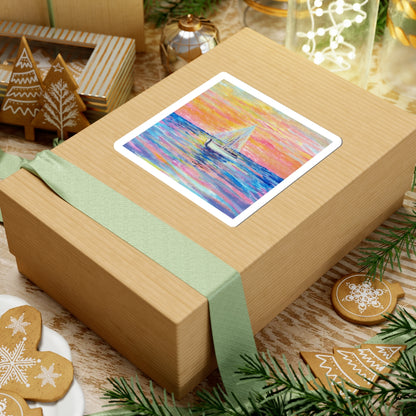 Sailboat Sunset Sticker — Colorful Seascape Kiss-Cut Decal