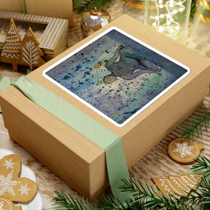 Contemplative Figure Watercolor Sticker — Abstract Galaxy Splash Kiss-Cut Sticker