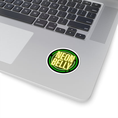 Neon Belly Round Sticker – Retro Green & Yellow Neon Logo Kiss-Cut Sticker