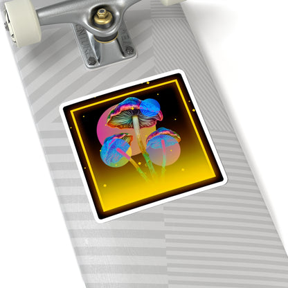 Psychedelic Neon Mushroom Sticker — Colorful Trippy Kiss-Cut Decal