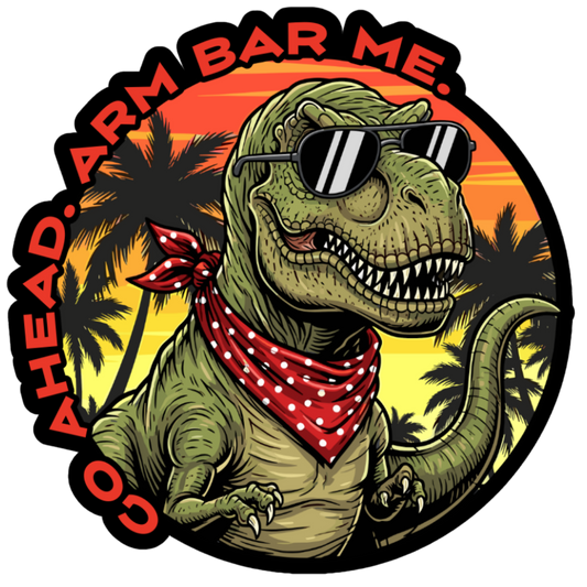 "Go Ahead, Arm Bar Me" Retro Beach Dino Kiss-Cut Sticker