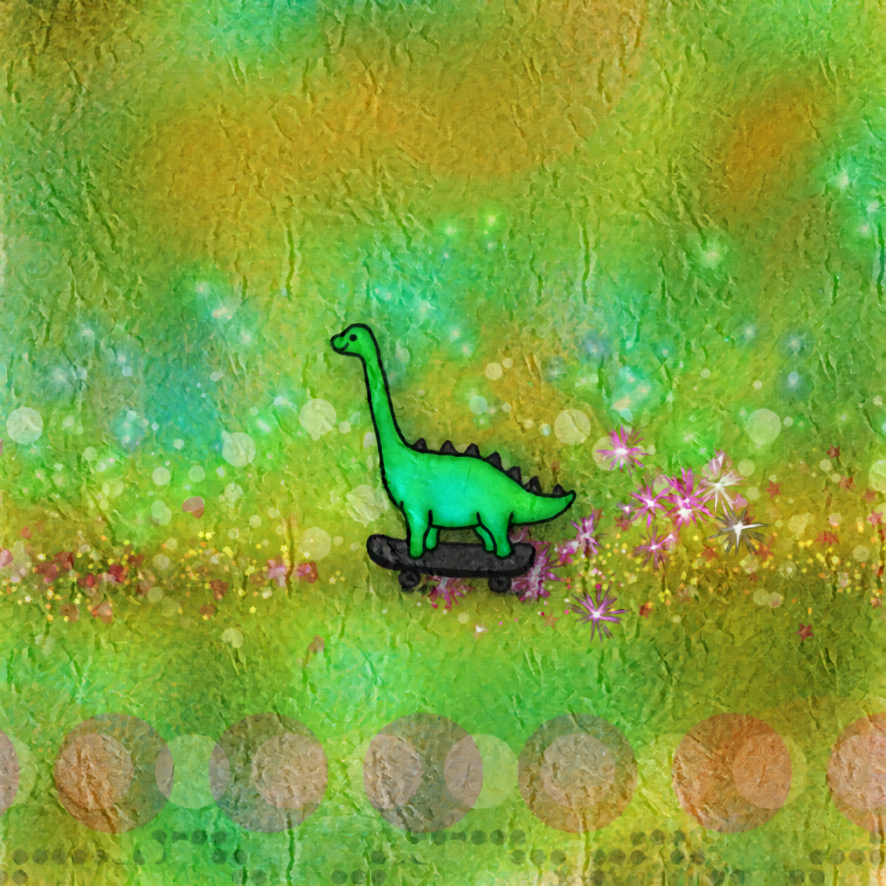 Green Skateboarding Dinosaur Sticker — Cute Kiss-Cut Decal