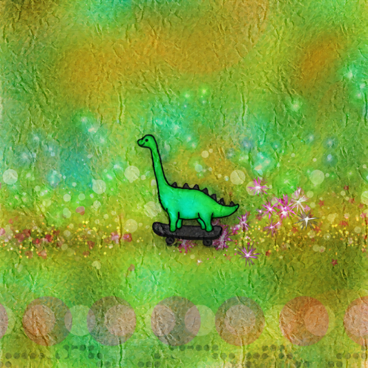 Green Skateboarding Dinosaur Sticker — Cute Kiss-Cut Decal