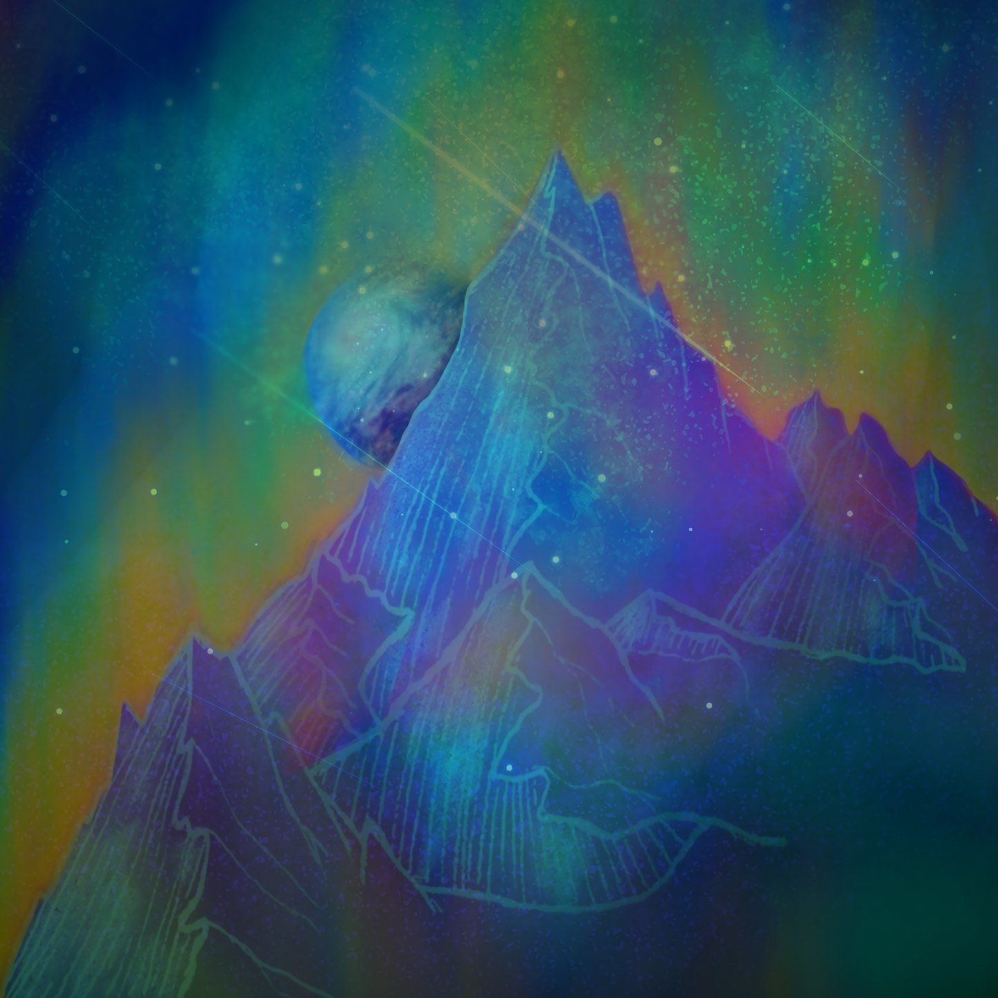 Aurora Mountain Kiss-Cut Sticker — Colorful Cosmic Peak Laptop Decal