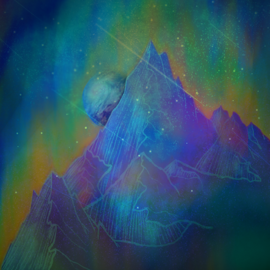 Aurora Mountain Kiss-Cut Sticker — Colorful Cosmic Peak Laptop Decal