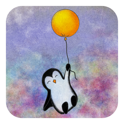 Penguin with Balloon Kiss-Cut Sticker – Cute Pastel Laptop Decal