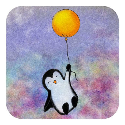 Penguin with Balloon Kiss-Cut Sticker – Cute Pastel Laptop Decal