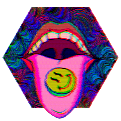 Psychedelic Tongue Smile Sticker — Retro Trippy Kiss-Cut Decal