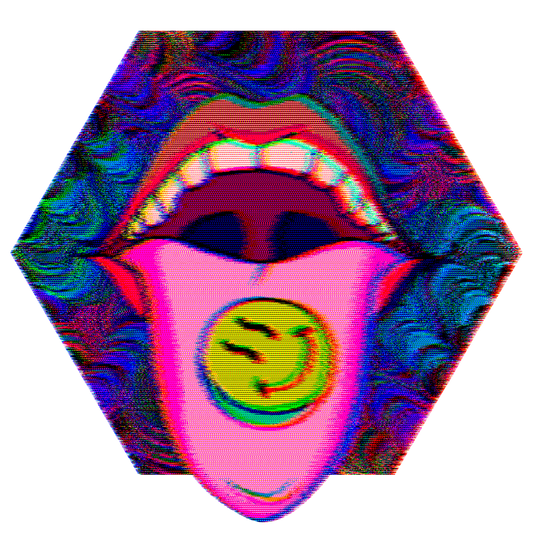 Psychedelic Tongue Smile Sticker — Retro Trippy Kiss-Cut Decal