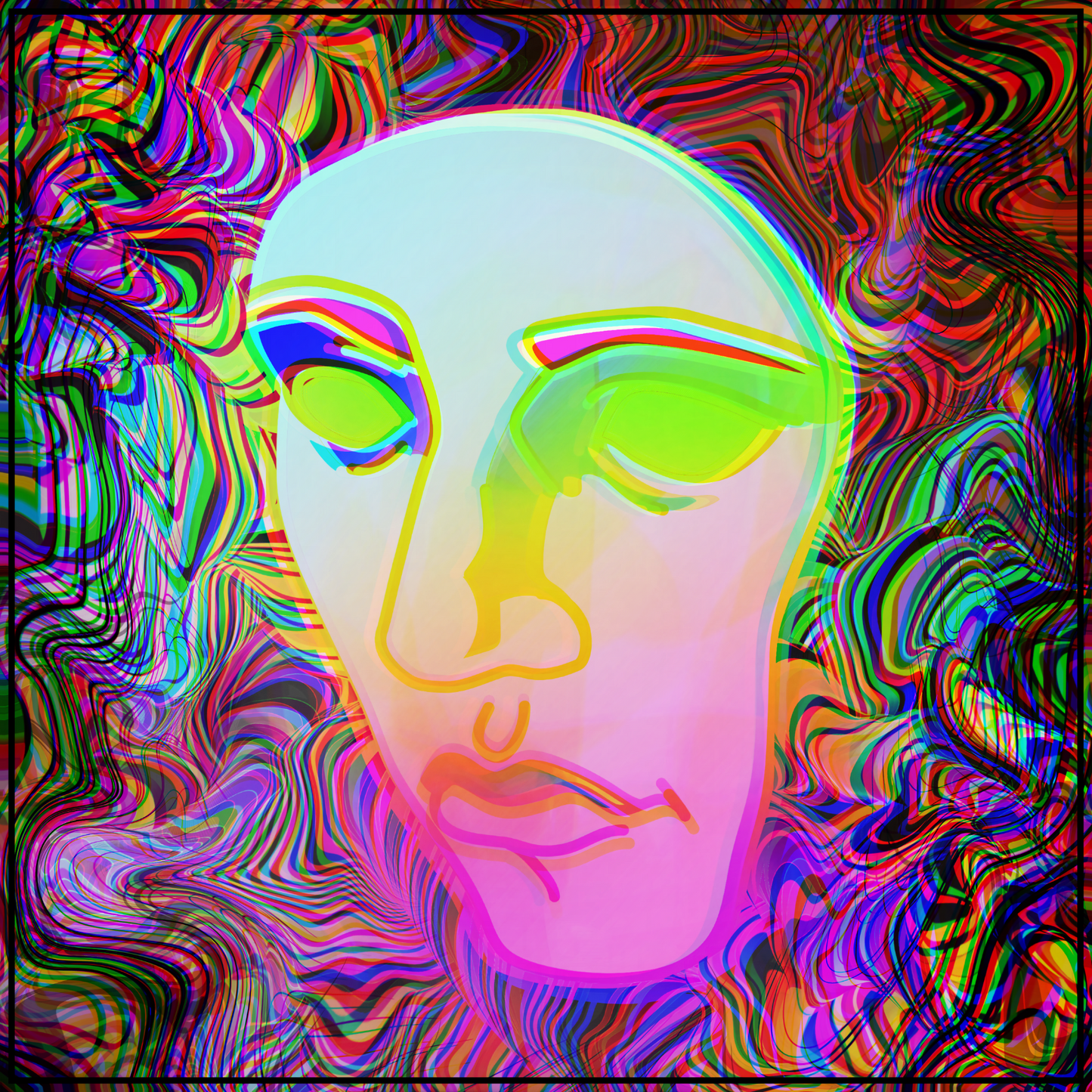 Psychedelic Face — Trippy Colorful Abstract Art Decal
