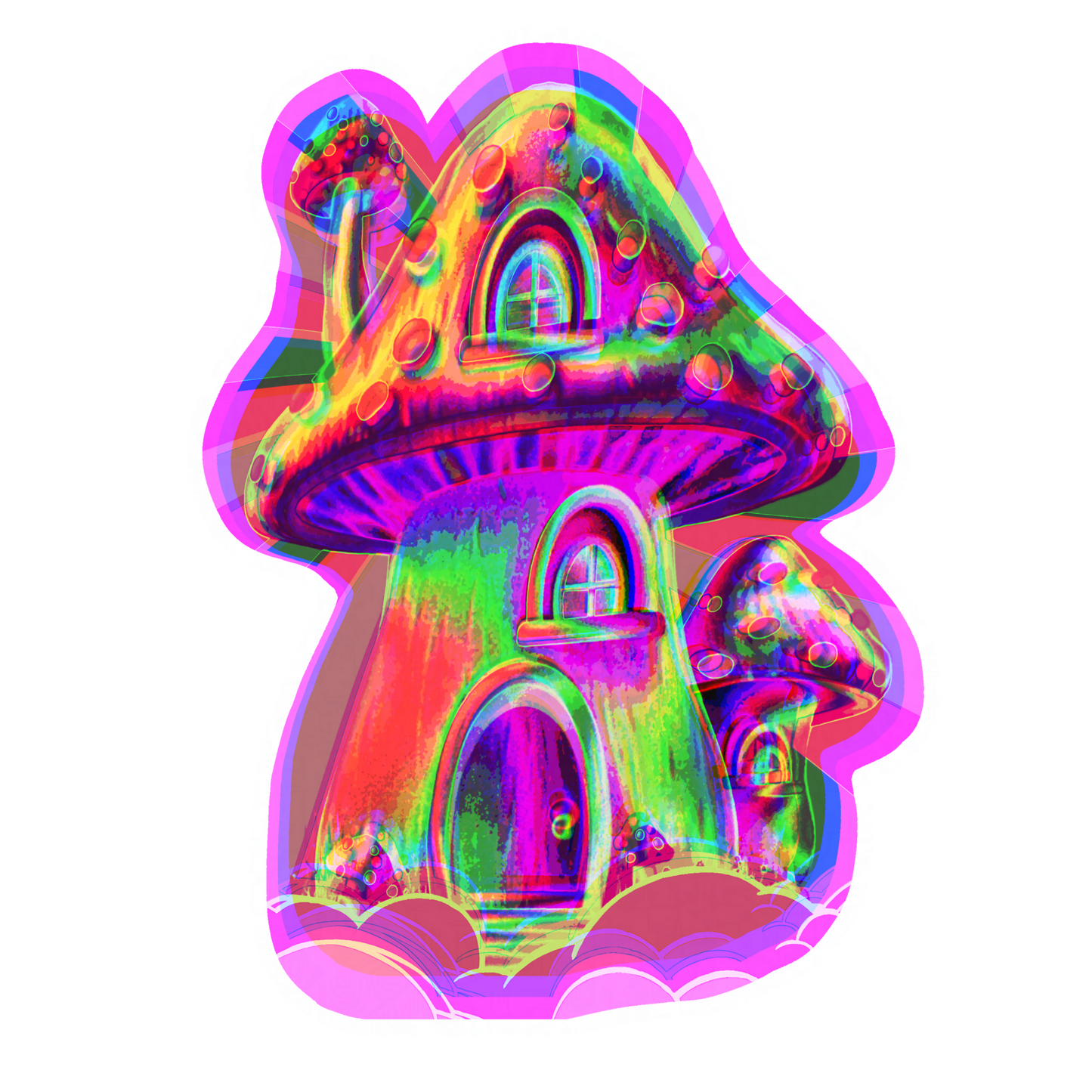 Psychedelic Mushroom House Sticker – Whimsical Fairy Art Vinyl Decal