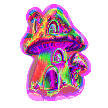 Psychedelic Mushroom House Sticker – Whimsical Fairy Art Vinyl Decal