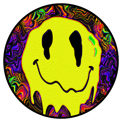 Psychedelic Drip Smiley Sticker — Neon Trippy Kiss-Cut Decal