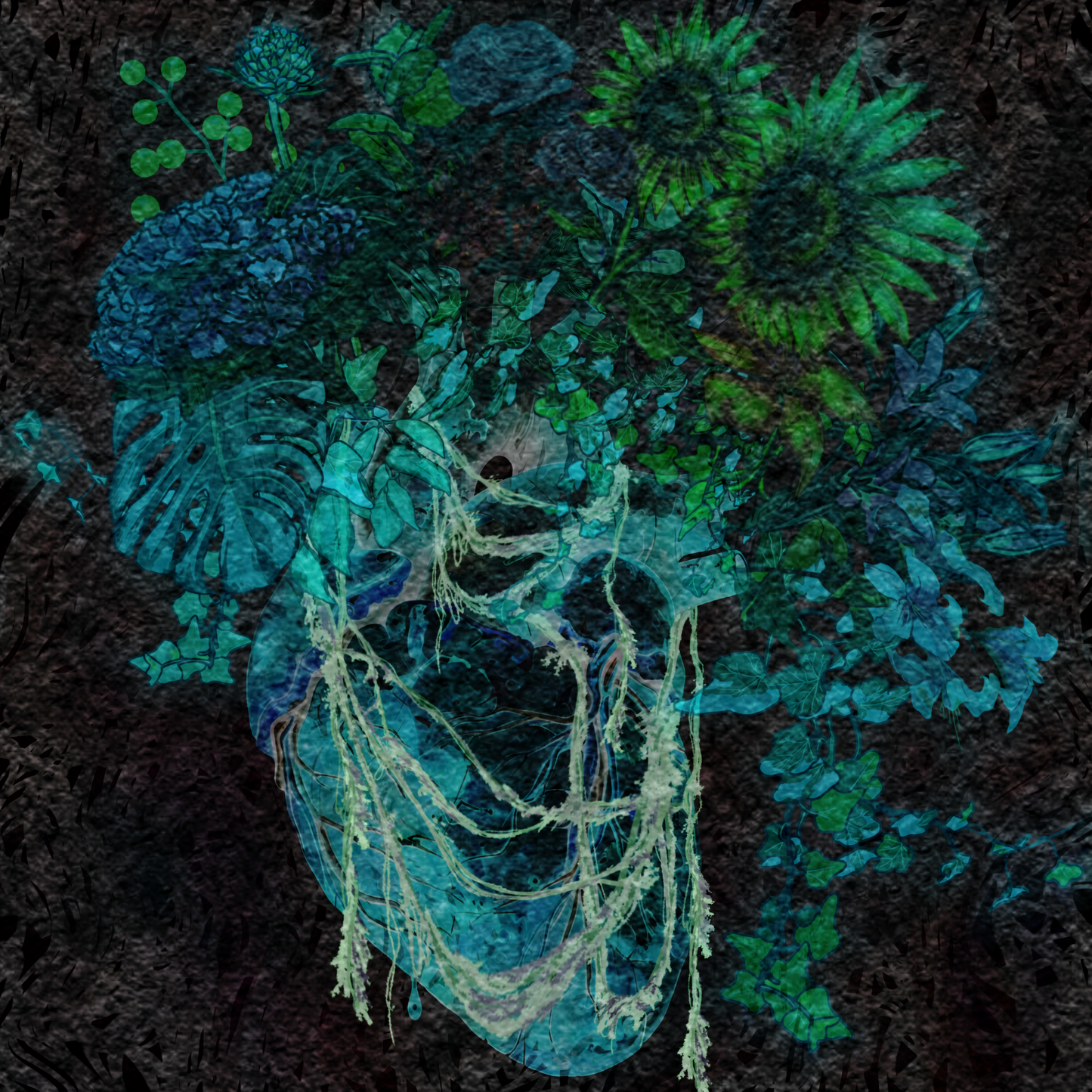 Dark Floral Heart Sticker – Gothic Abstract Vinyl Decal