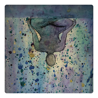 Contemplative Figure Watercolor Sticker — Abstract Galaxy Splash Kiss-Cut Sticker