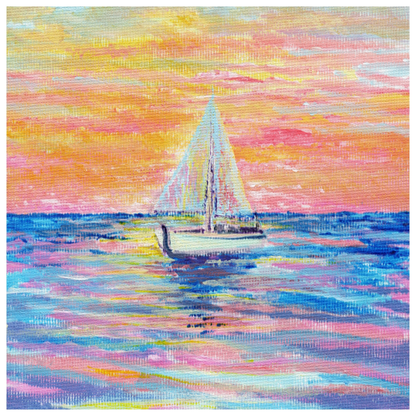 Sailboat Sunset Sticker — Colorful Seascape Kiss-Cut Decal