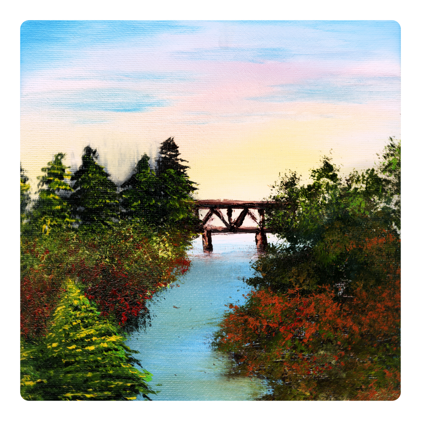 Autumn Landscape Sticker – Bob Ross‑Inspired Fall Art Vinyl Decal