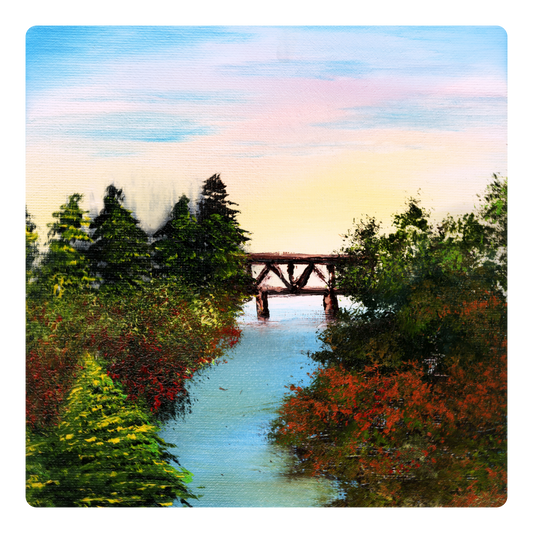 Autumn Landscape Sticker – Bob Ross‑Inspired Fall Art Vinyl Decal