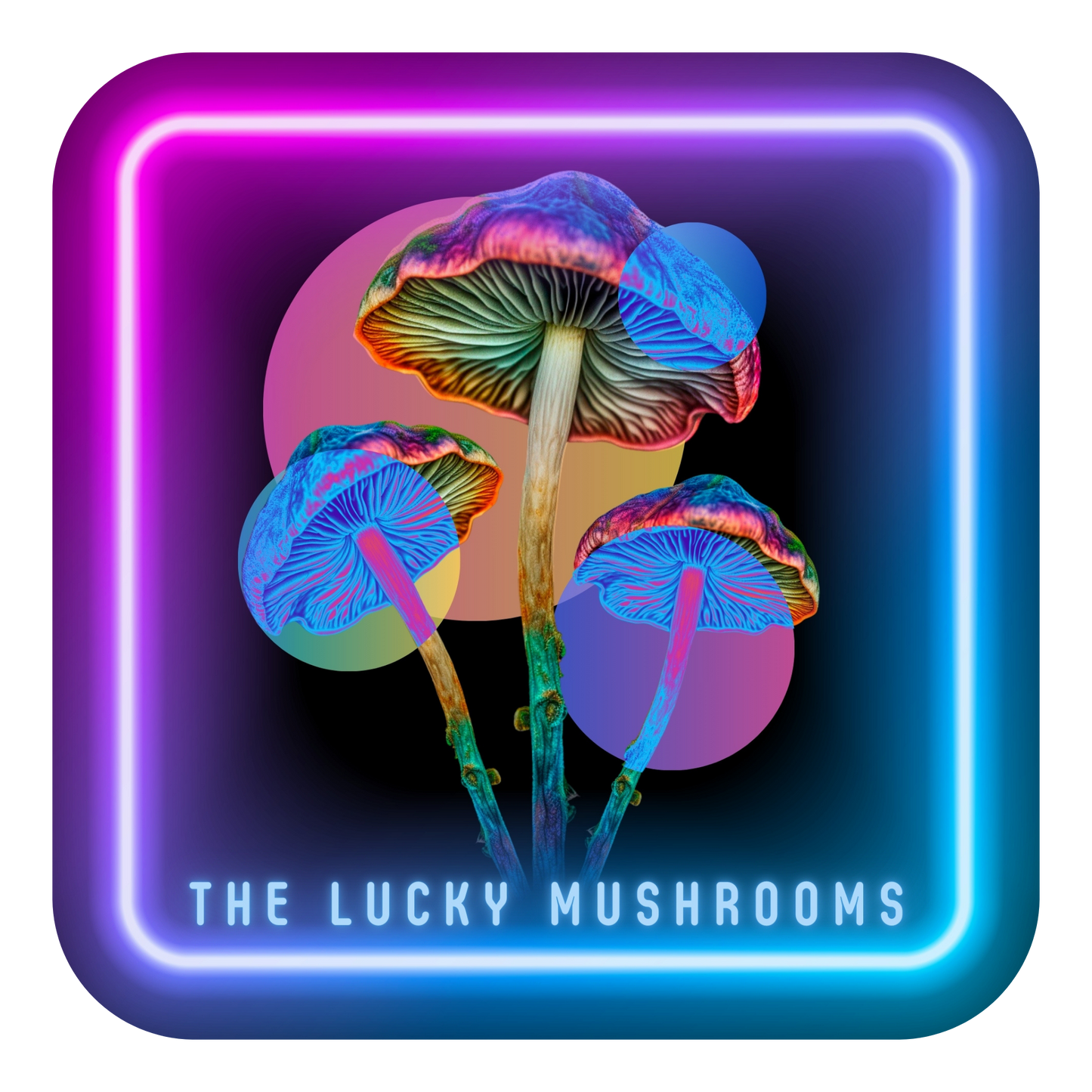 Neon Psychedelic Mushroom Sticker — "The Lucky Mushrooms" Kiss-Cut Vinyl