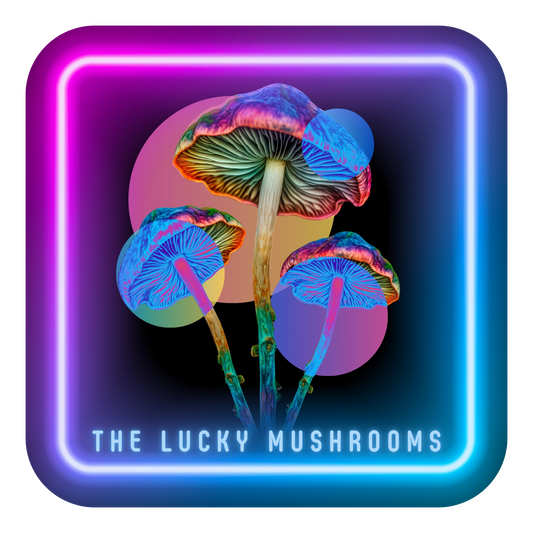 Neon Psychedelic Mushroom Sticker — "The Lucky Mushrooms" Kiss-Cut Vinyl