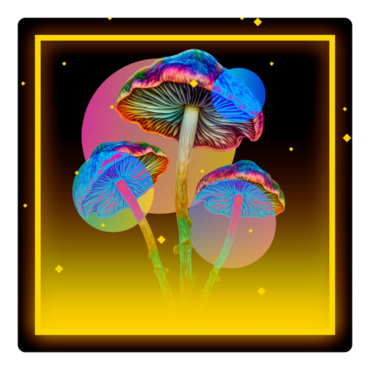 Psychedelic Neon Mushroom Sticker — Colorful Trippy Kiss-Cut Decal